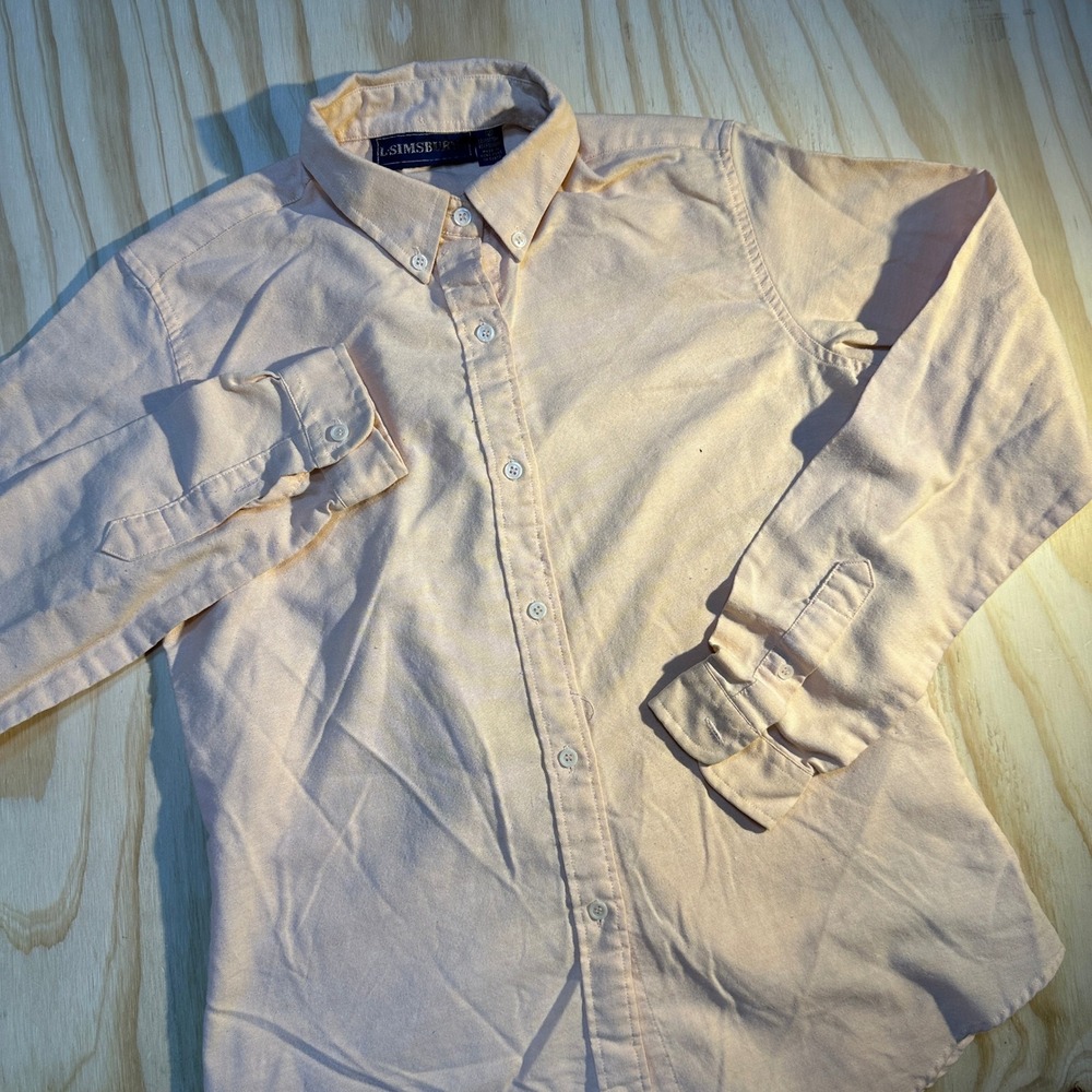 L Simsbury Womens Peach Oxford Button Down Shirt Size 8 Long Sleeve Cotton Blend